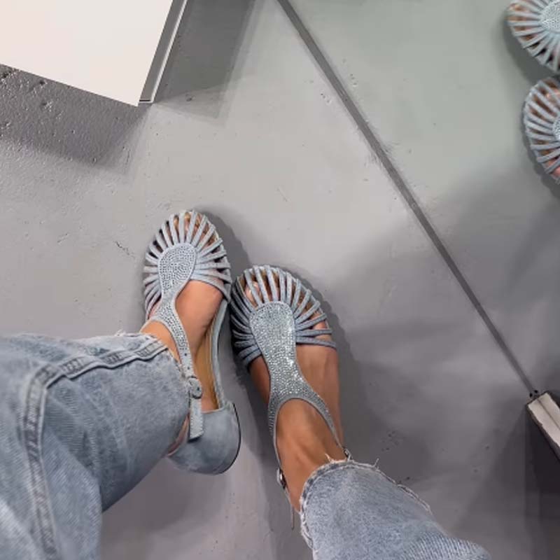 Rhinestone Sparkle Woven Cutout Sandals