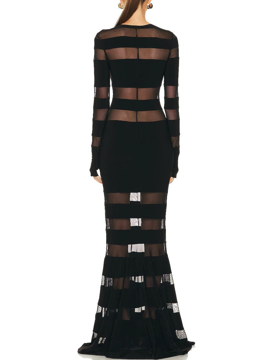 See-through Mesh Patchwork Maxi Dress