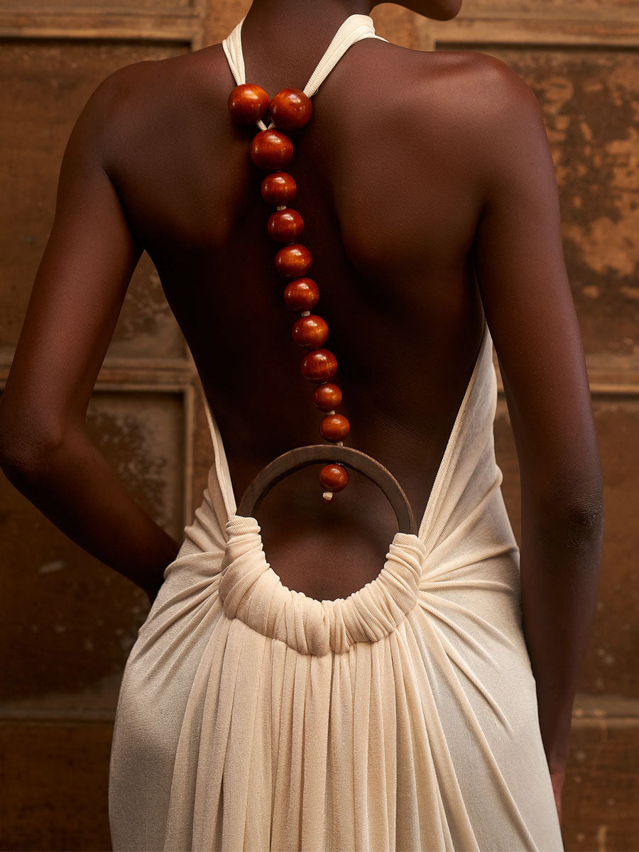 Halter Neck Open Back Fringe Hem Dress