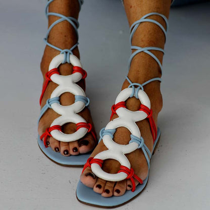 Vintage Flat Lace-up Cutout Sandals