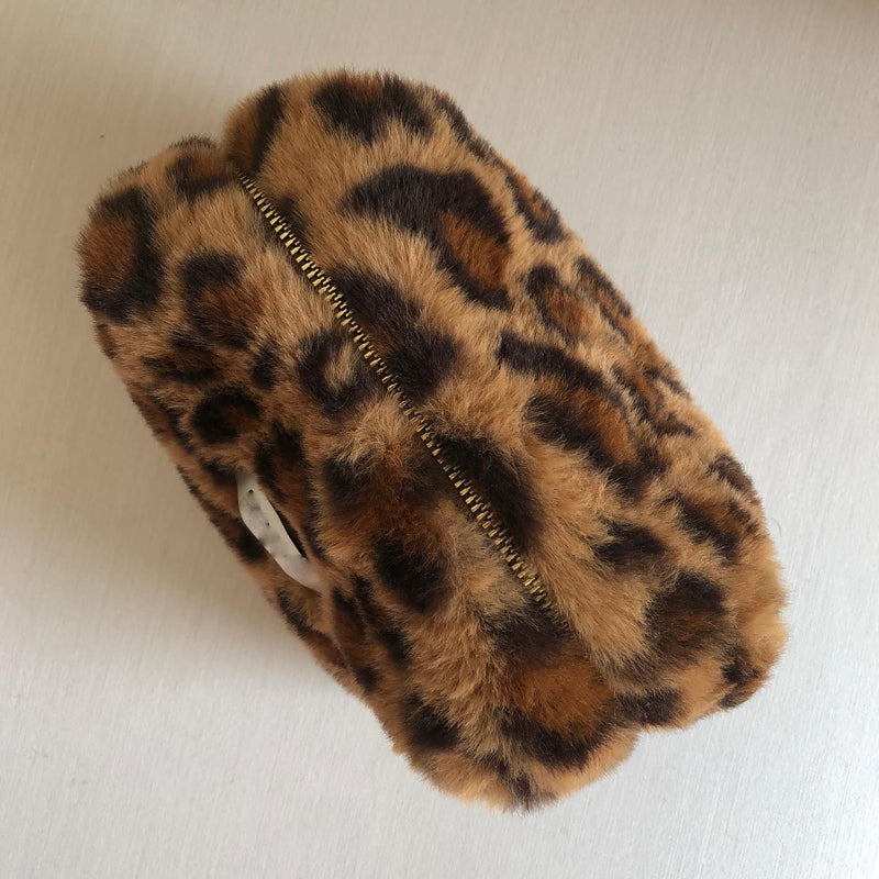 Plush Leopard Print Pencil Case Cosmetic Bag Travel Large Capacity Storage Bag
