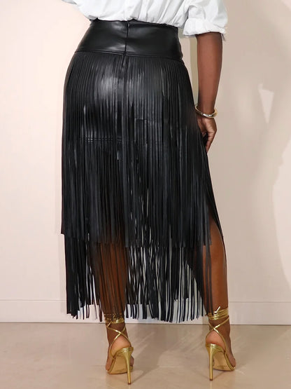 Fringe Faux Leather Maxi Skirt