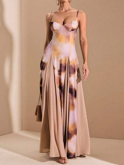 V-neck Printed Sling Maxi Dress