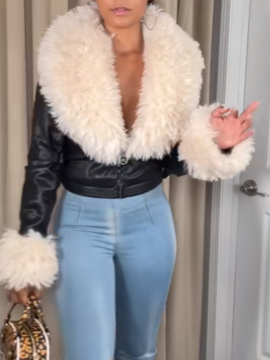 Plush Leather Short Coat