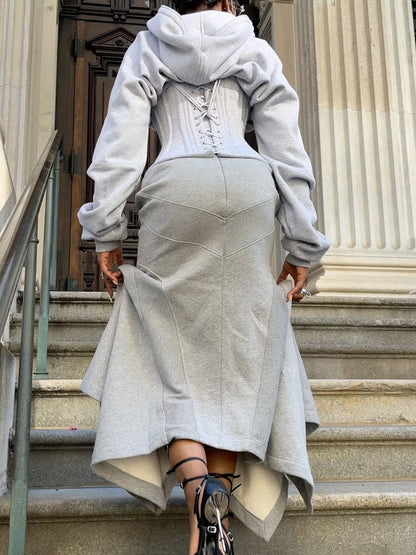 Eyelet Detail Sweatshirt Two Pieces Dress