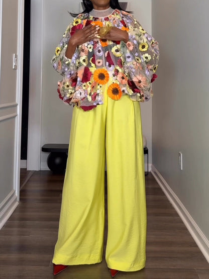 3D Flower Mock Neck Blouse