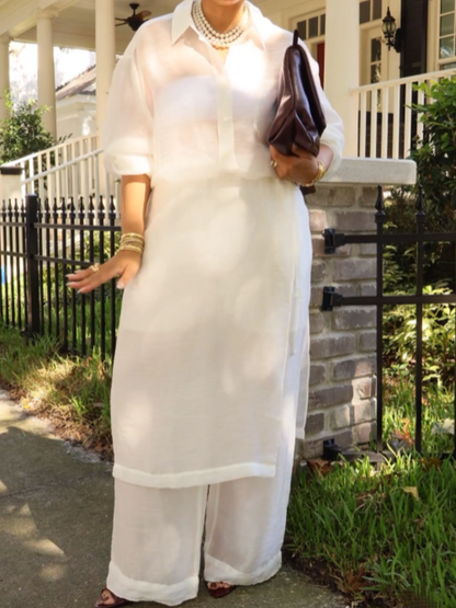 Textured Translucent Pants Set