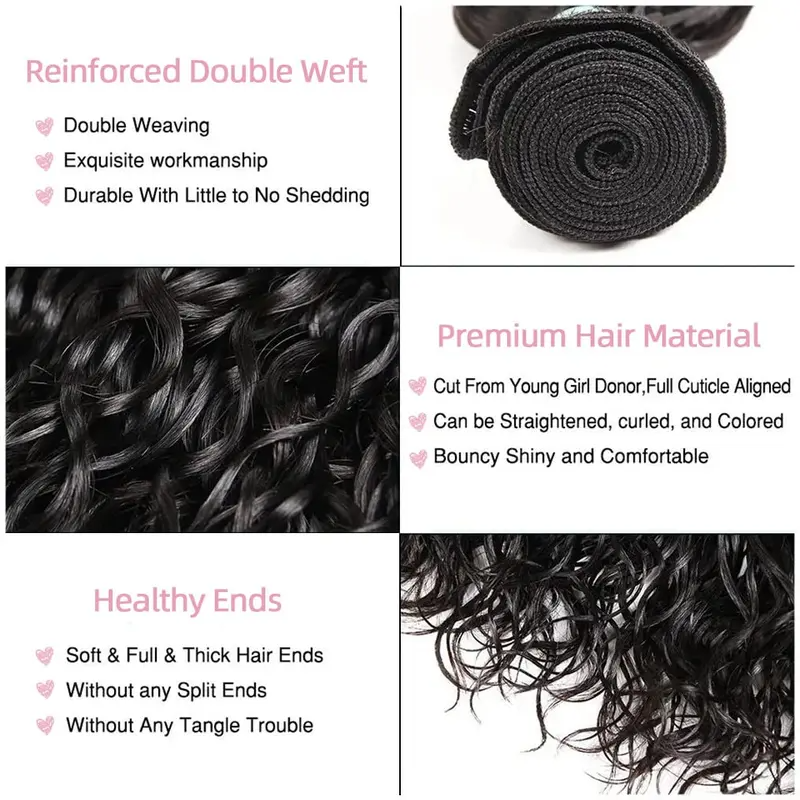 Water Wave Bundles Human Hair  14-28 Inches Bundles Double Weft Bundles Natural Blac