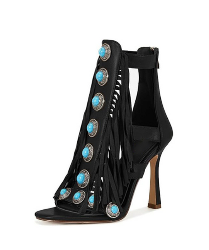 Western Style Tassel Heel Sandals
