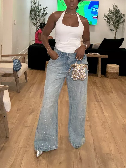 Rhinestone Application Loose Jeans