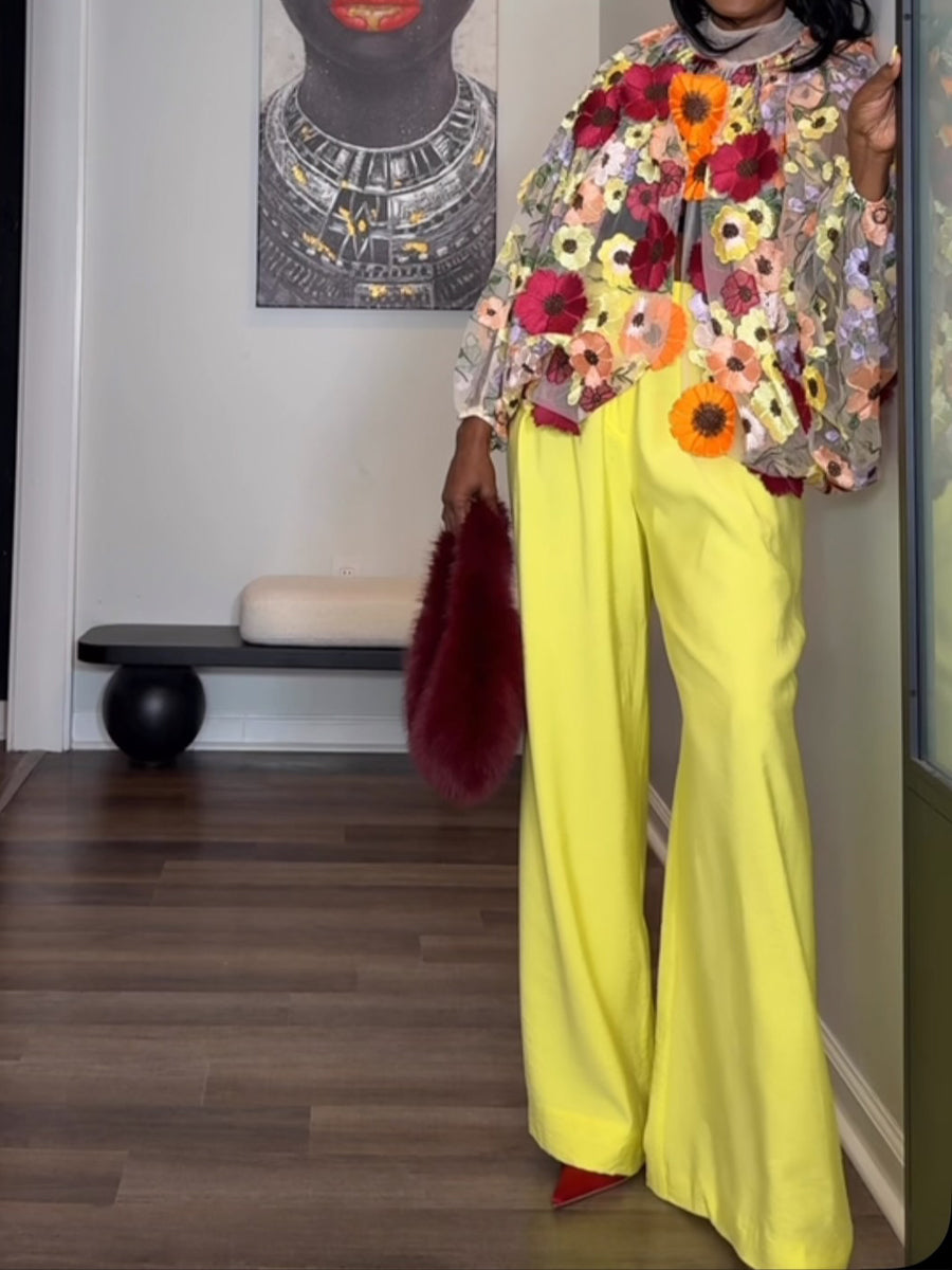 3D Flower Mock Neck Blouse