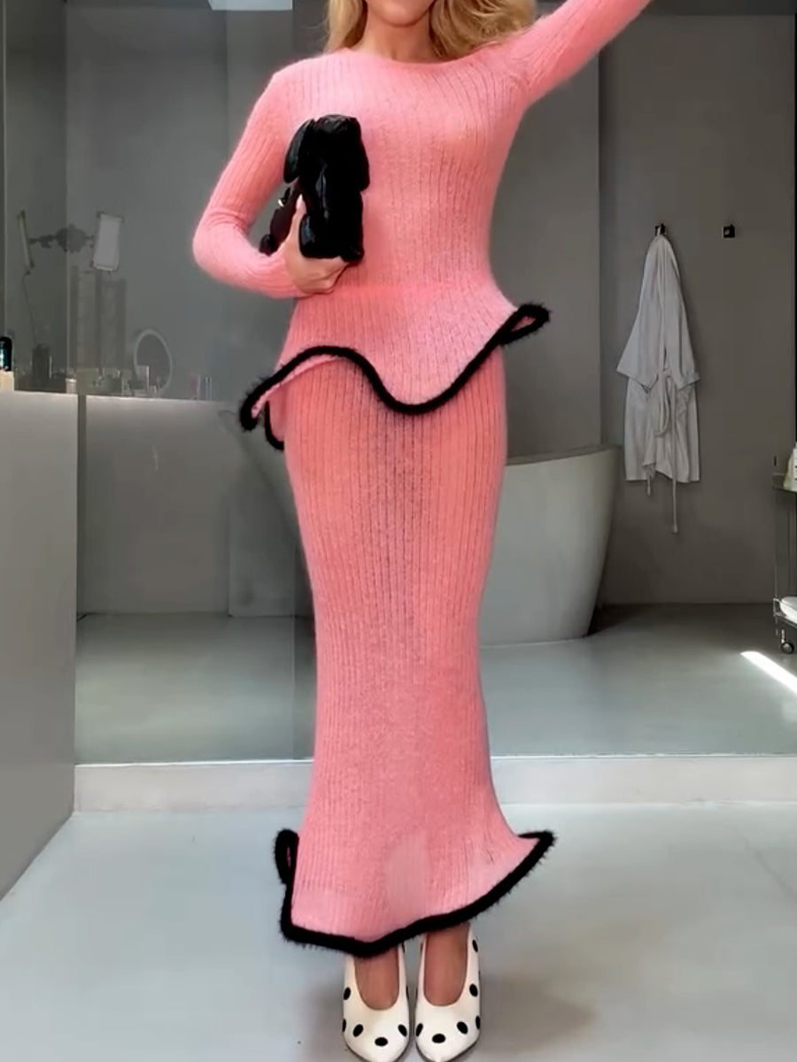 Sexy Irregular Hem Knit Sweater Two Pieces Dress
