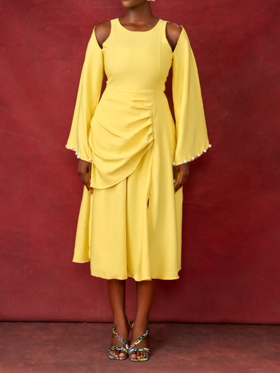 Solid Color Pleated Dress