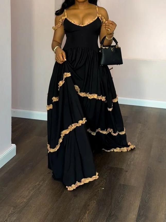 Halter Lace V-Neck High Waist  Dress