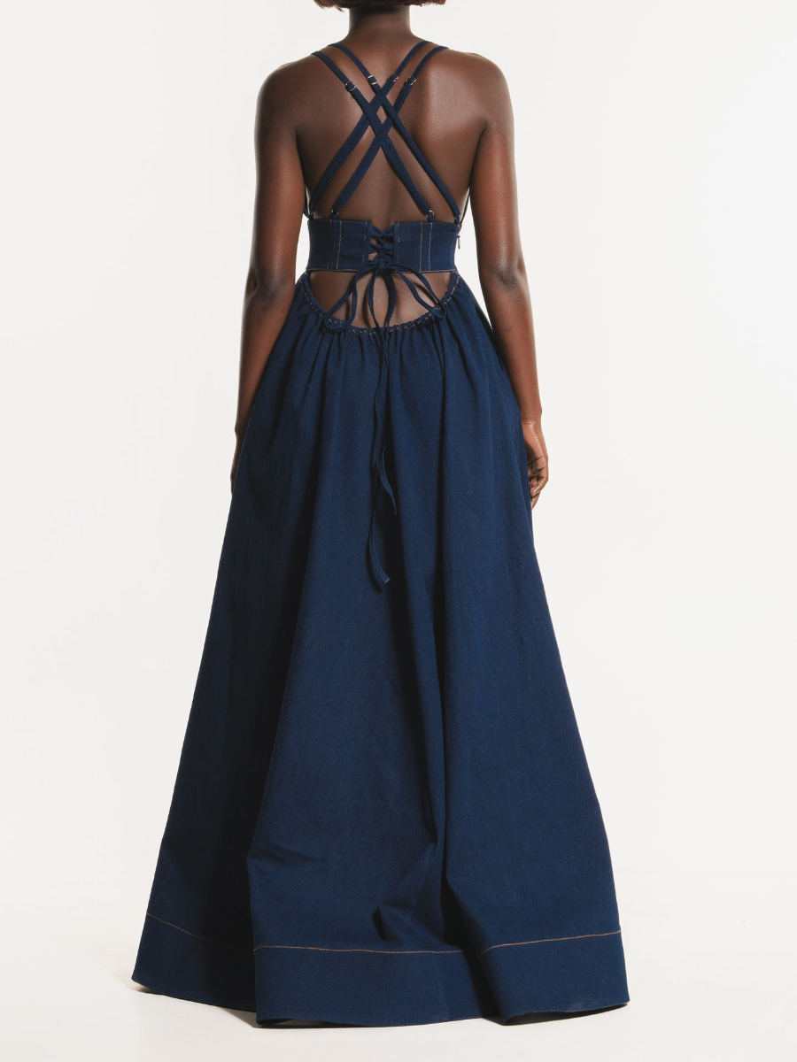 Sling Denim Split Dress