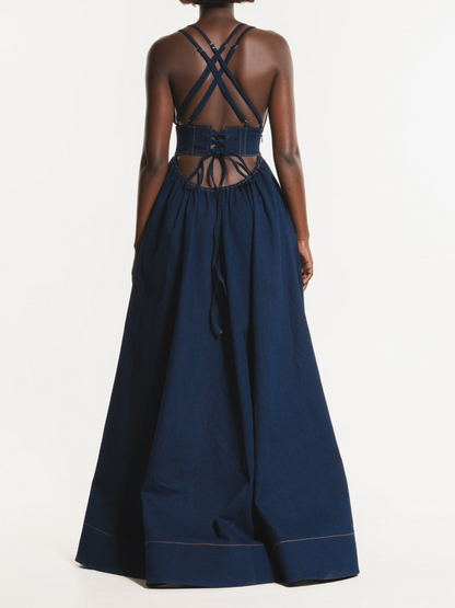 Sling Denim Split Dress