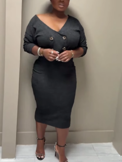 Knitted Button Skirt Suit