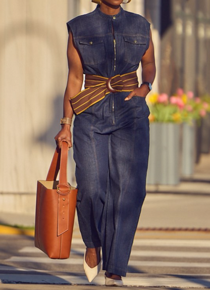 Demure Denim Zip Jumpsuit