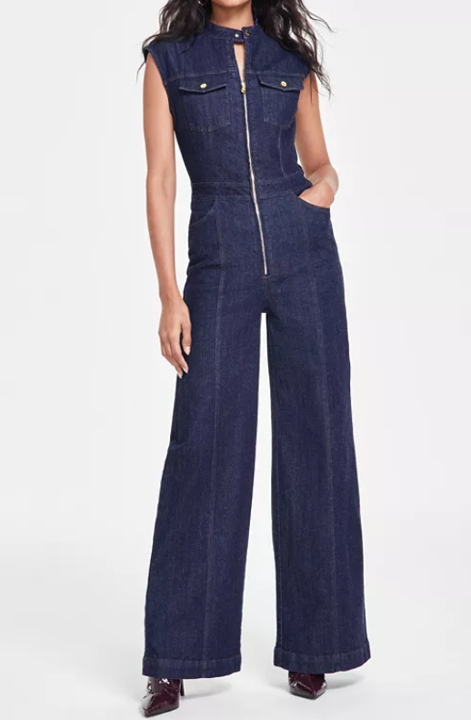 Demure Denim Zip Jumpsuit