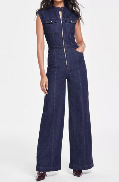 Demure Denim Zip Jumpsuit
