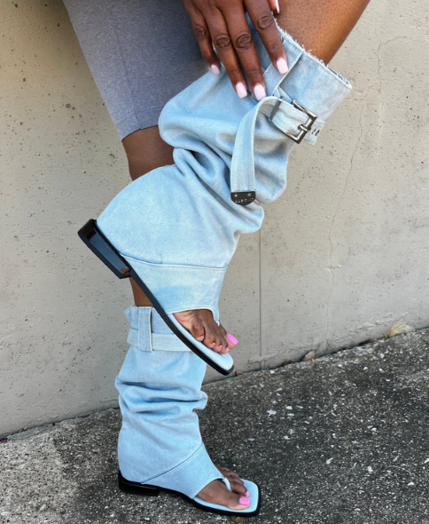 Denim Clip-toe Flat Sandals