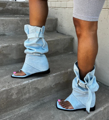 Denim Clip-toe Flat Sandals