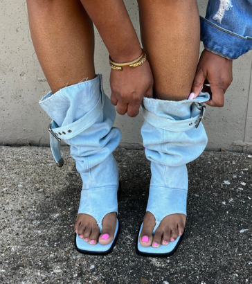 Denim Clip-toe Flat Sandals