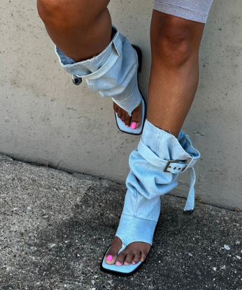 Denim Clip-toe Flat Sandals