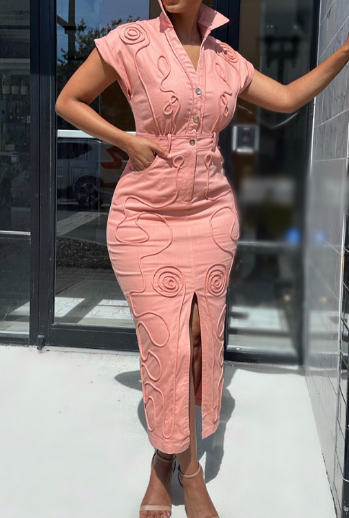 Chic Pink Denim Slim Dress