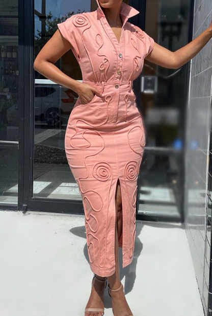 Chic Pink Denim Slim Dress