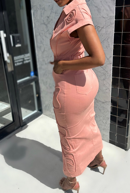 Chic Pink Denim Slim Dress