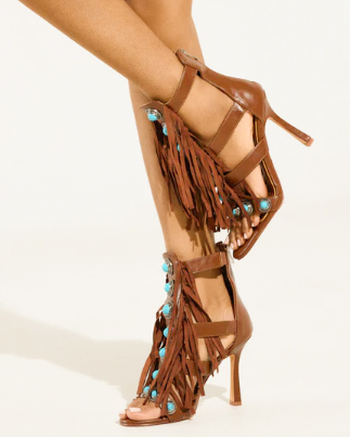 Western Style Tassel Heel Sandals