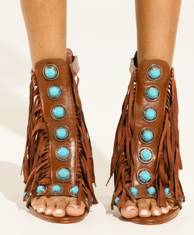 Western Style Tassel Heel Sandals