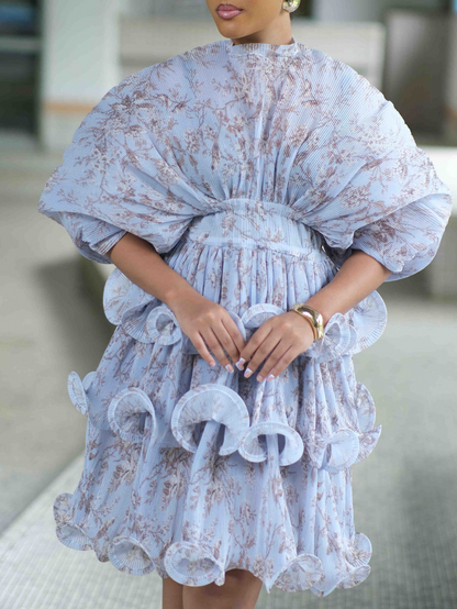 Lace Print Full length Tiered Dress