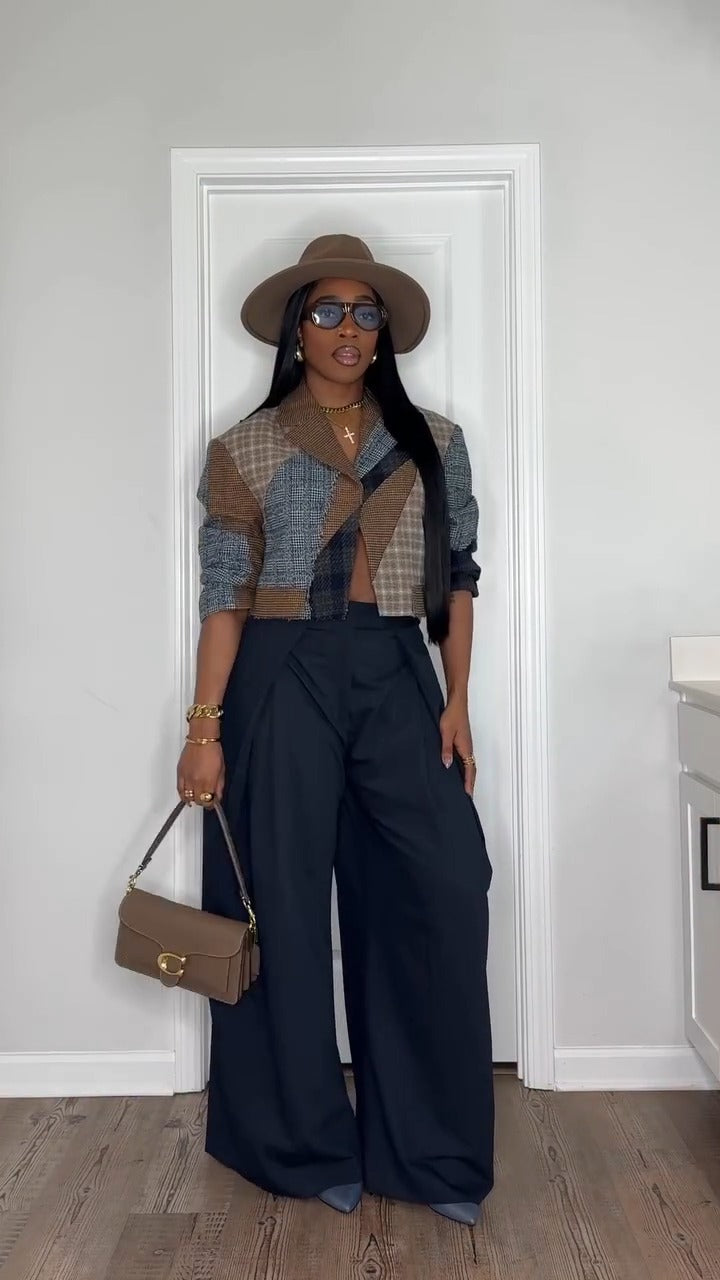 Color-Blocked Plaid Jacket