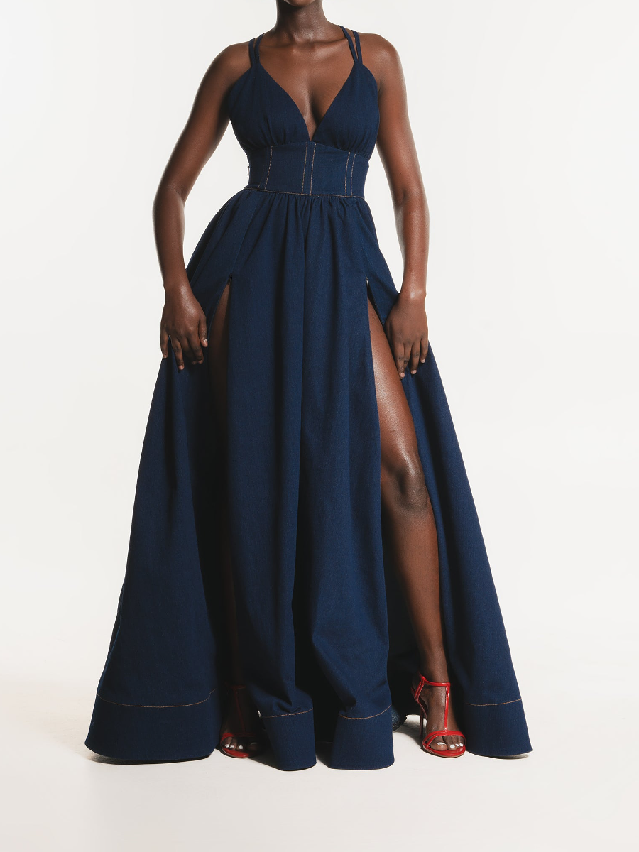 Sling Denim Split Dress