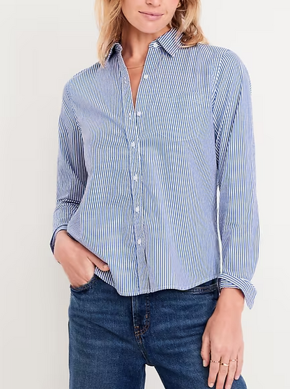 Striped Top + Stretchy Denim Suspender Dress