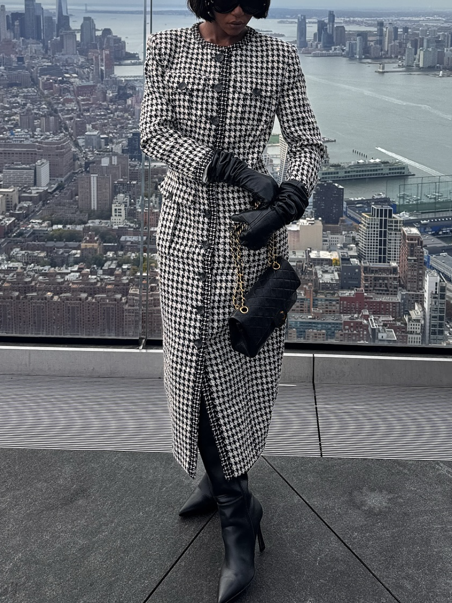 Tweed Button-Up Contrast Dress