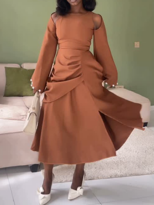 Solid Color Pleated Dress