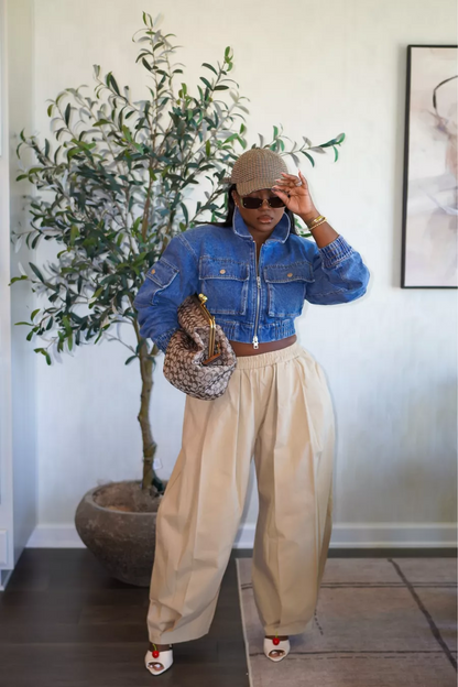 Cropped Denim Bomber Jacket